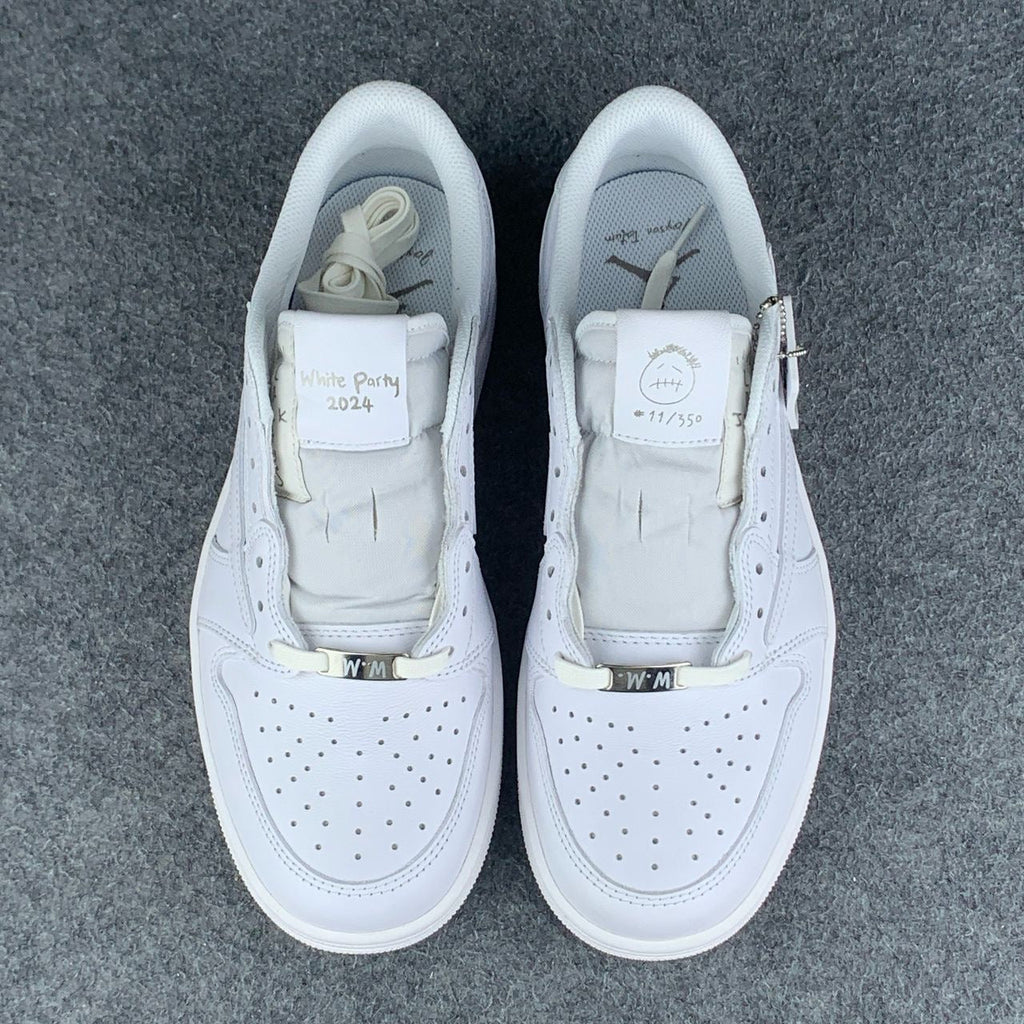 Custom Travis Scott x Air Jordan 1 Retro Low OG SP 'Michael Rubin White Party' Friends & Family