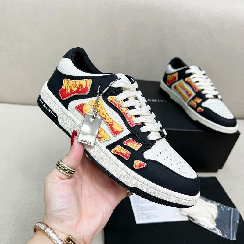 Amiri Skel-Top Low Black White Flame