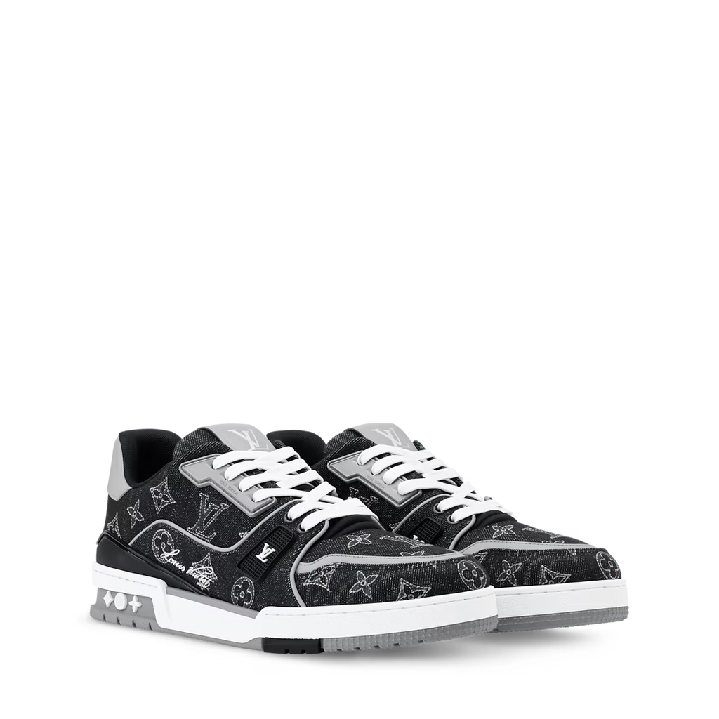 Louis Vuitton Denim & Calf Leather Black Trainer Sneakers