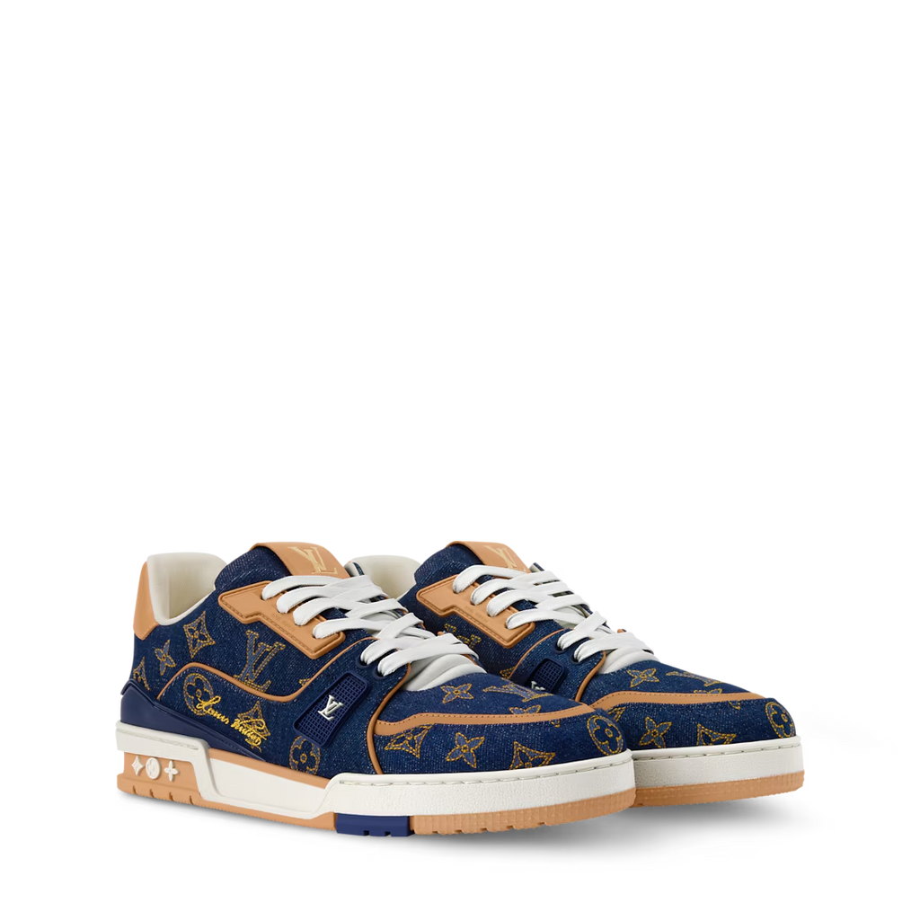 Louis Vuitton Denim & Calf Leather Blue Trainer Sneakers