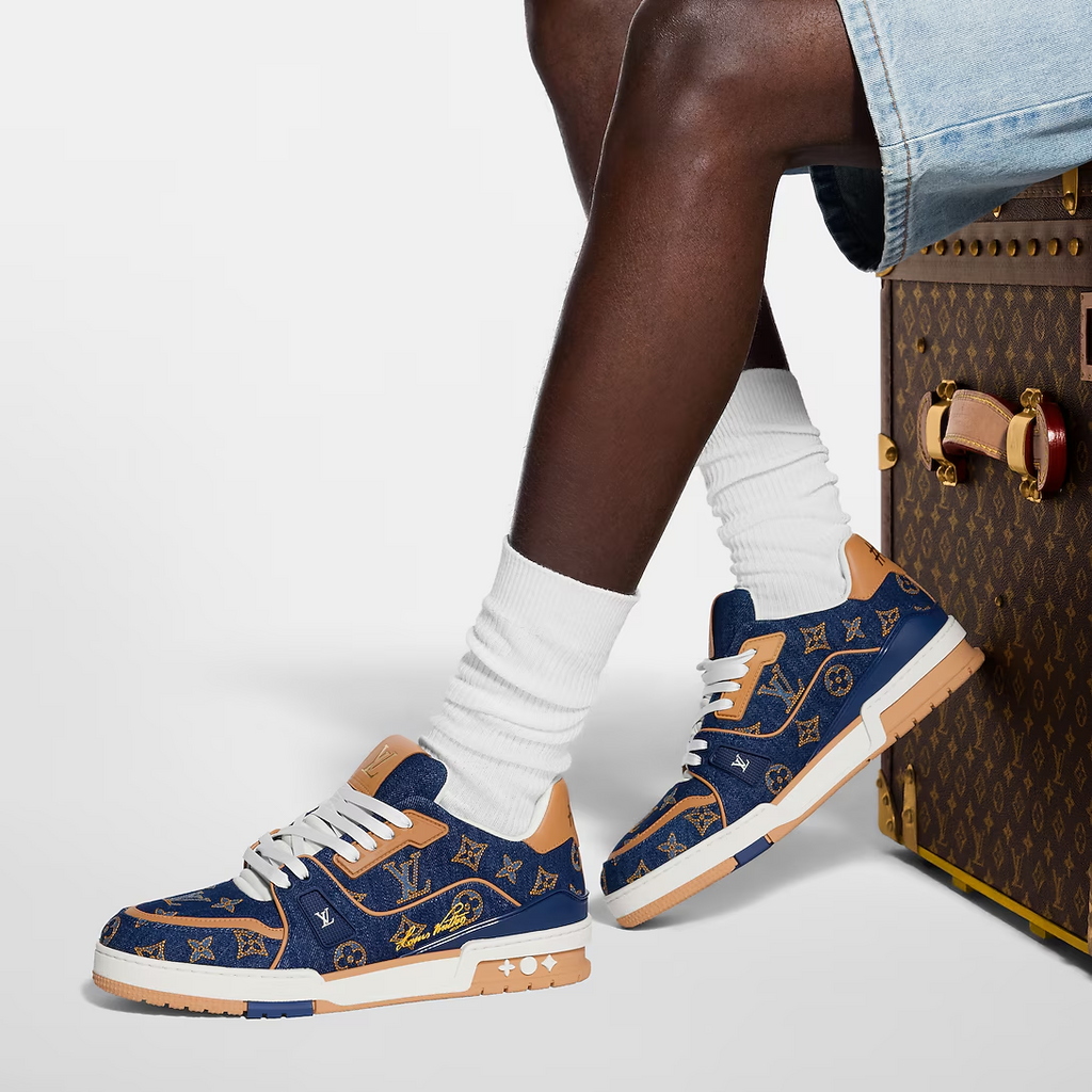 Louis Vuitton Denim & Calf Leather Blue Trainer Sneakers