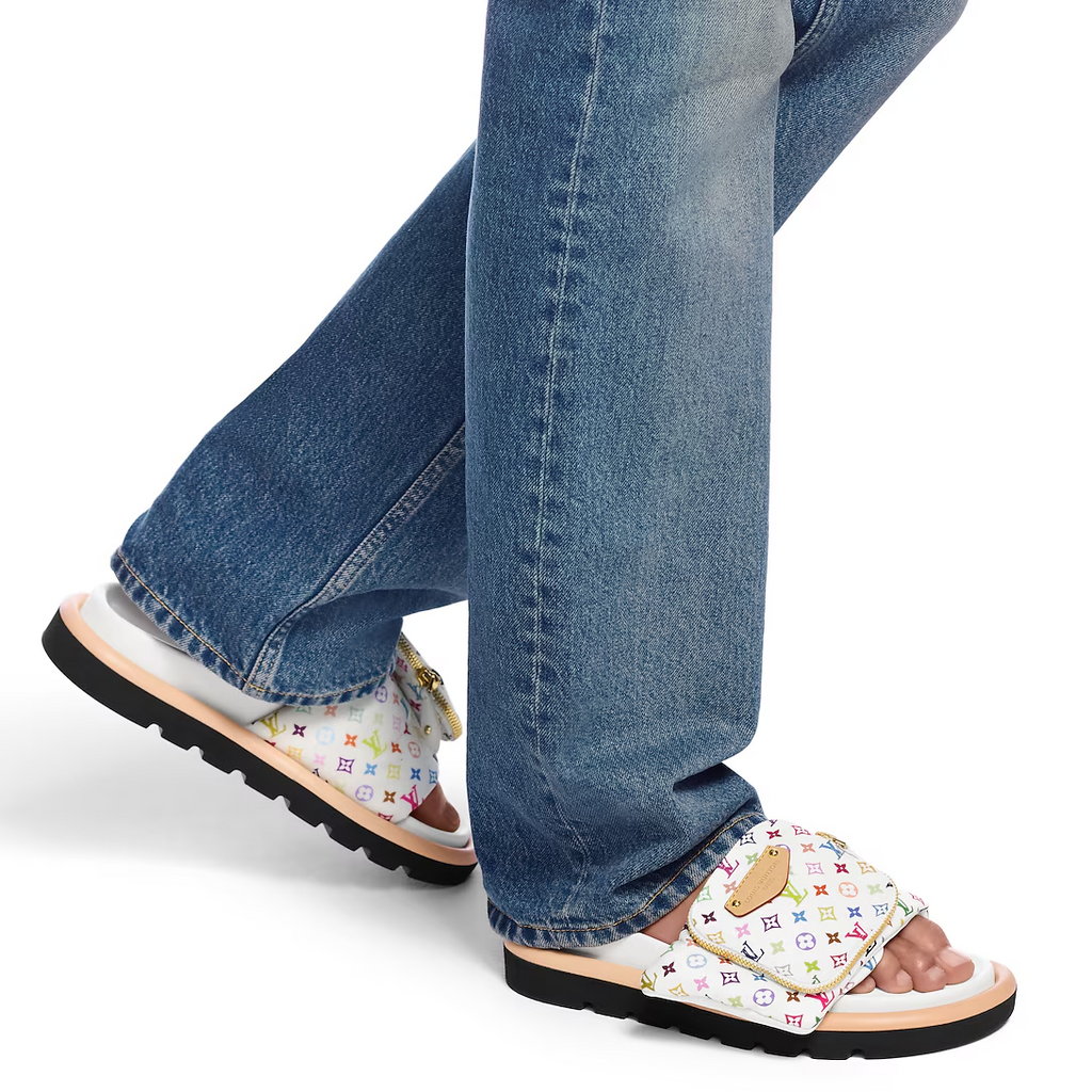 LV Pool Pillow Flat Comfort Mule x "Takashi Murakami" White Multicolor