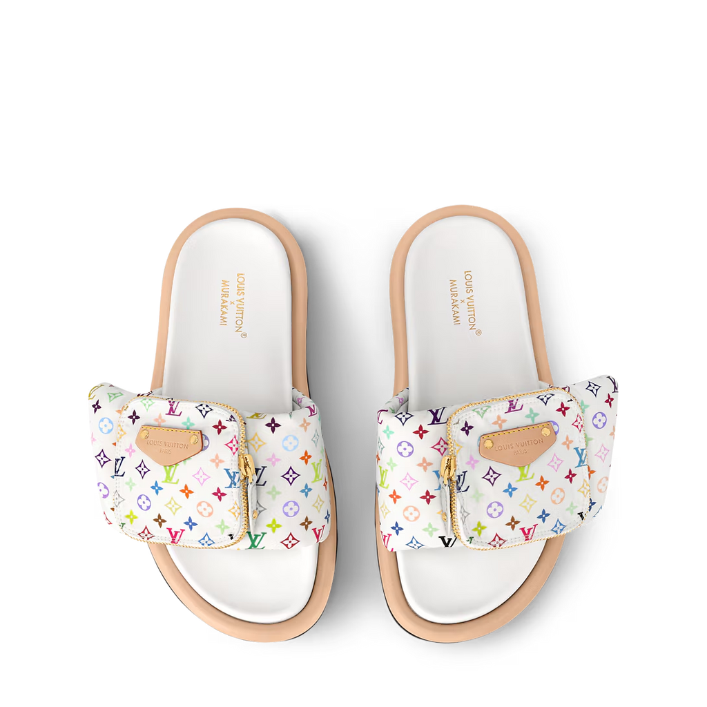 LV Pool Pillow Flat Comfort Mule x "Takashi Murakami" White Multicolor