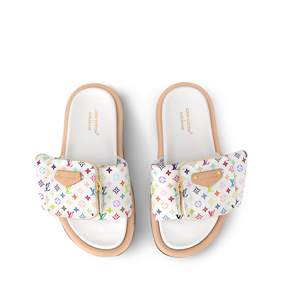 LV Pool Pillow Flat Comfort Mule x "Takashi Murakami" White Multicolor