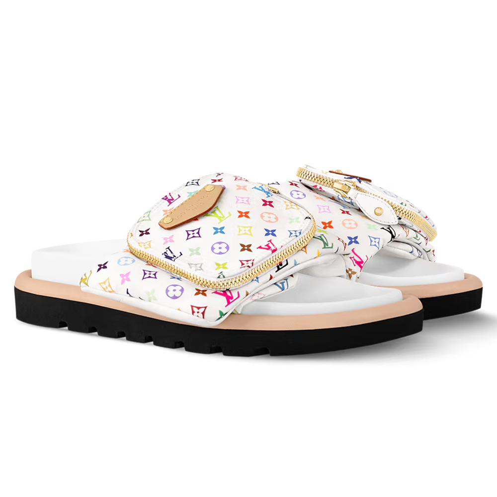 LV Pool Pillow Flat Comfort Mule x "Takashi Murakami" White Multicolor