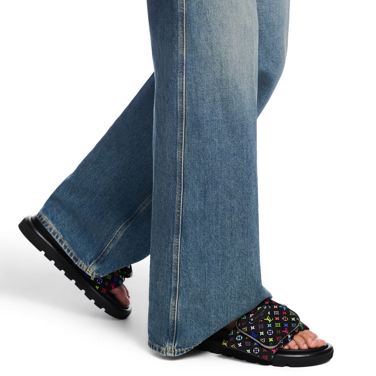 LV Pool Pillow Flat Comfort Mule x "Takashi Murakami" Black Multicolor