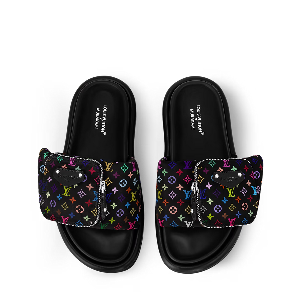 LV Pool Pillow Flat Comfort Mule x "Takashi Murakami" Black Multicolor
