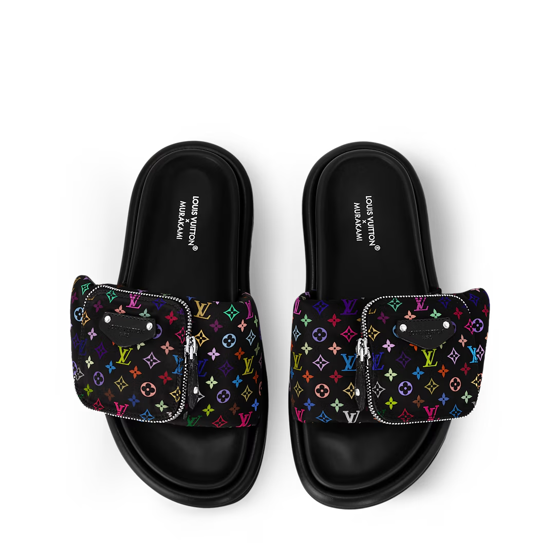 LV Pool Pillow Flat Comfort Mule x "Takashi Murakami" Black Multicolor