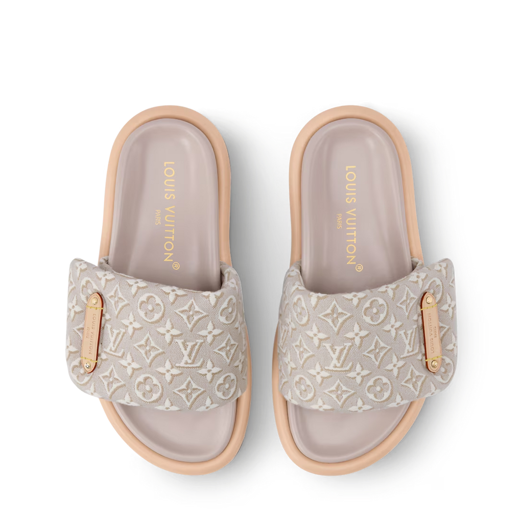 LV Pool Pillow Flat Comfort Mule Beige Jacquard